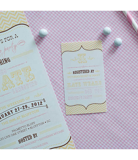 Vintage Pink and Gold Chevron Bridal Shower or Bachelorette Party Printable Registry Enclosure Card